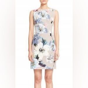 MILLY Taupe Floral Sleeveless V-Neck Shift Mini Dress Wedding Guest Size 8